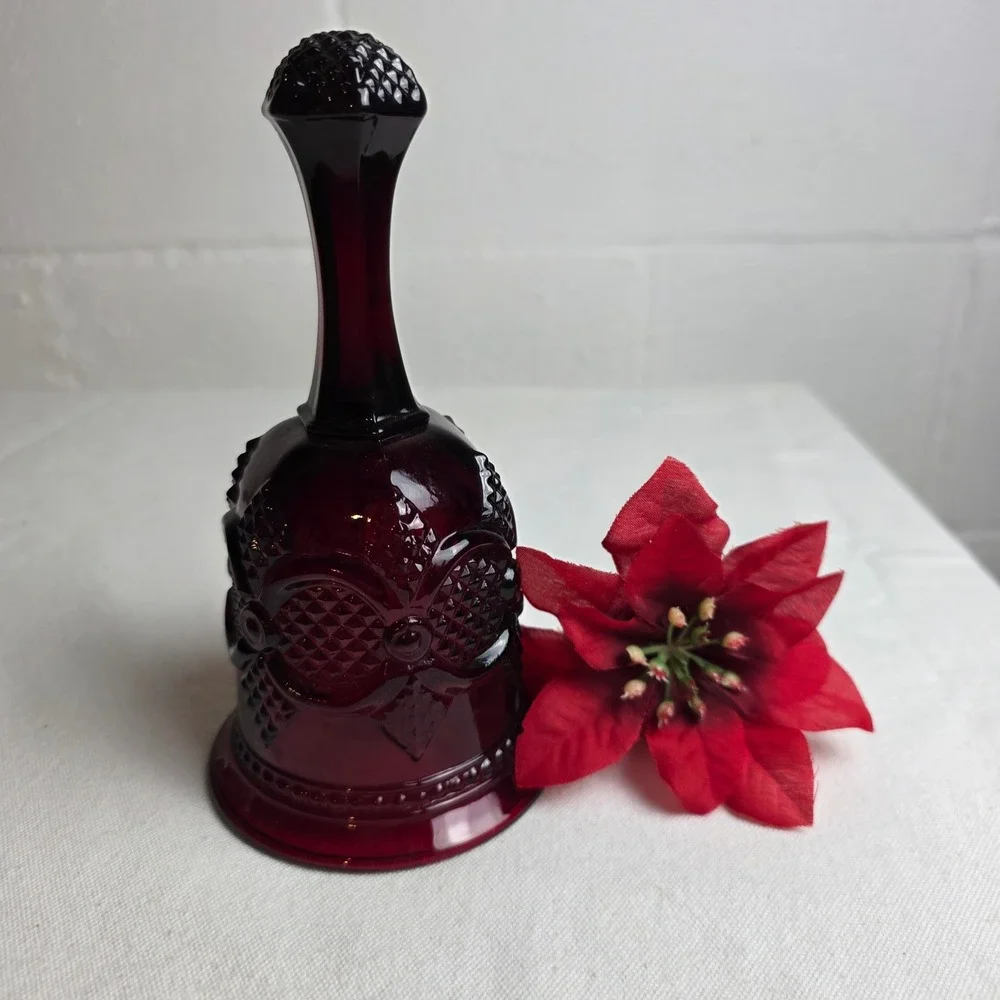 Vintage Avon 1876 Cape Cod Ruby Red Glass Bell Christmas Festive